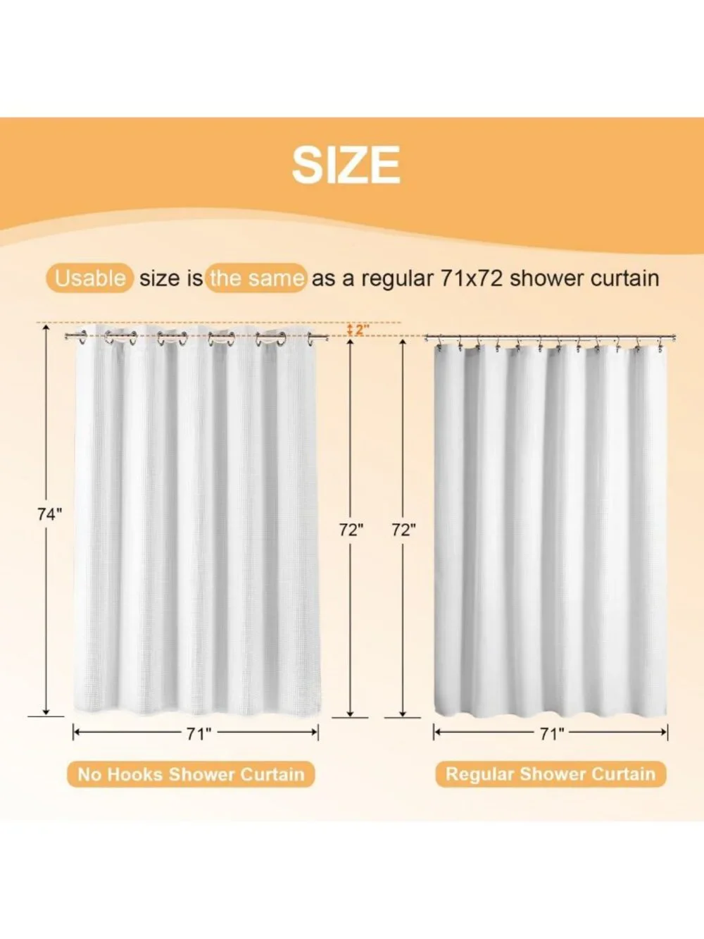 Cotton Blend No Hook Shower Curtain with Liner, White, 71